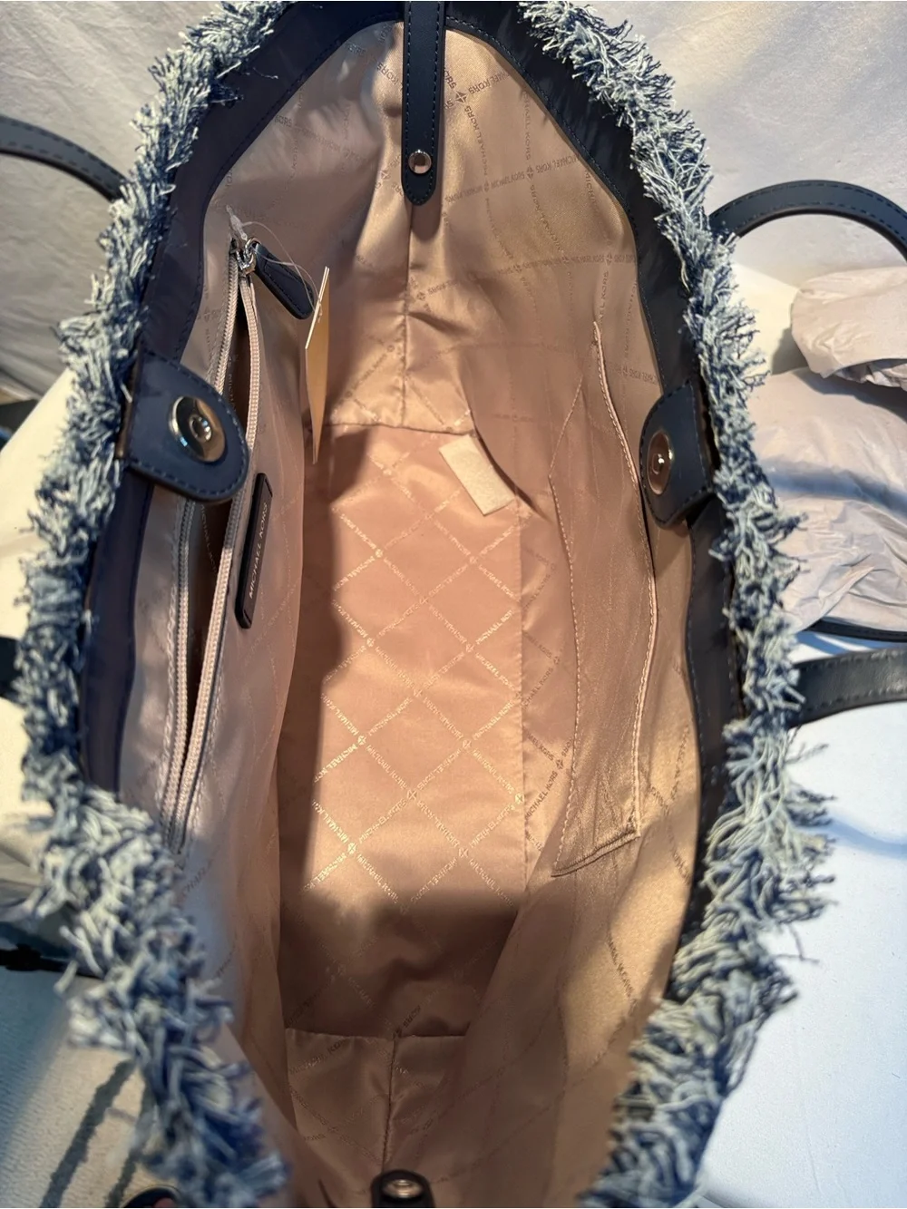 🆕 Michael Kors Avalon Medium Embellished Denim Convertible Tote Bag